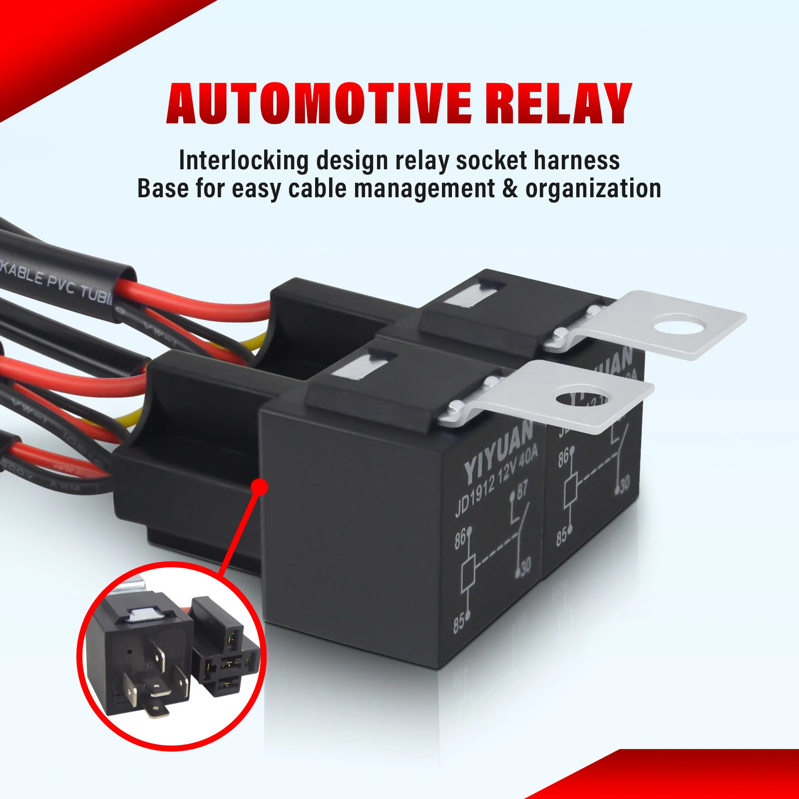 Auxting LED Light Bar Wiring Harness 3 Lead Different Wiring Harness with 12V 40A Relay Two Control Switches for Different Modes