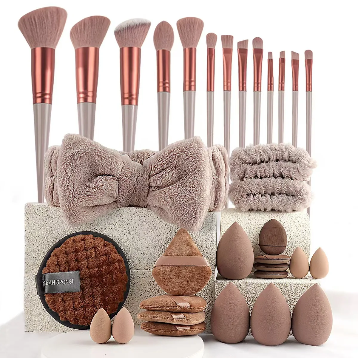 33pcs beauty set makeup kit  large and small beauty sponges for flawless makeup application and removal of makeup full set