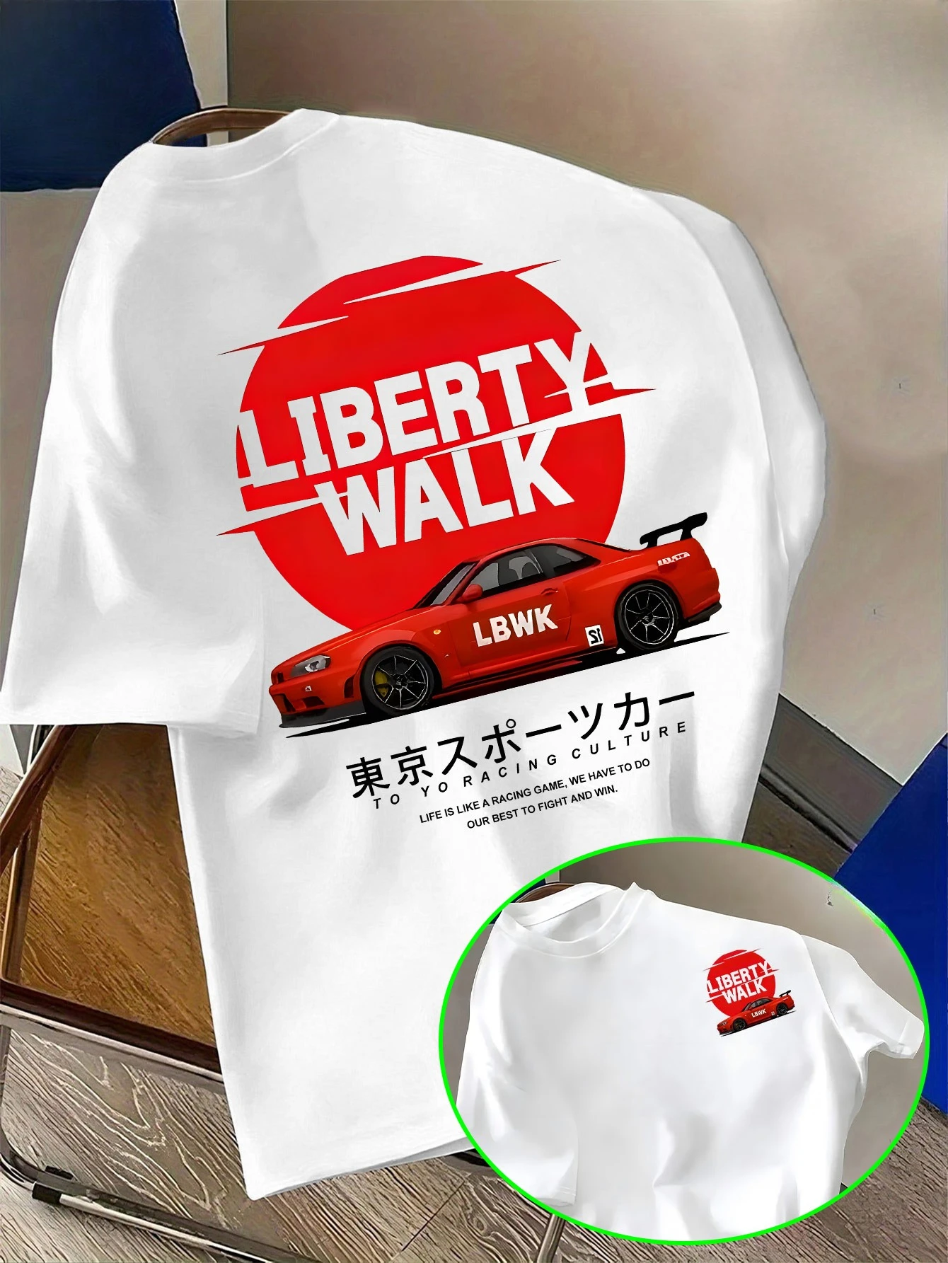 2026 Summer Men's Short-sleeved T-shirt for LIBERTY WALK Modified Sports Car Trend Print Breathable and Fashion Unique Style