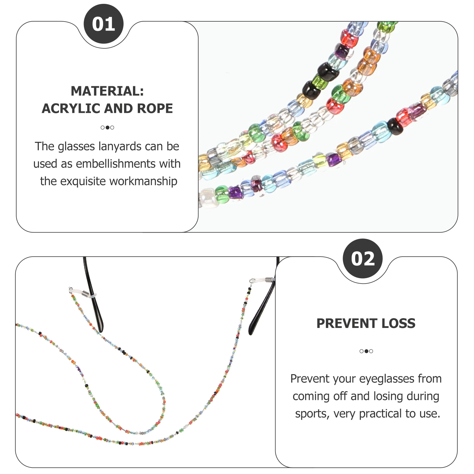 

2Pcs Glasses Lanyard Durable Eyeglass Strap Anti-Lost Sports Rope Lightweight Neck Strap Eyewear Holder Practical