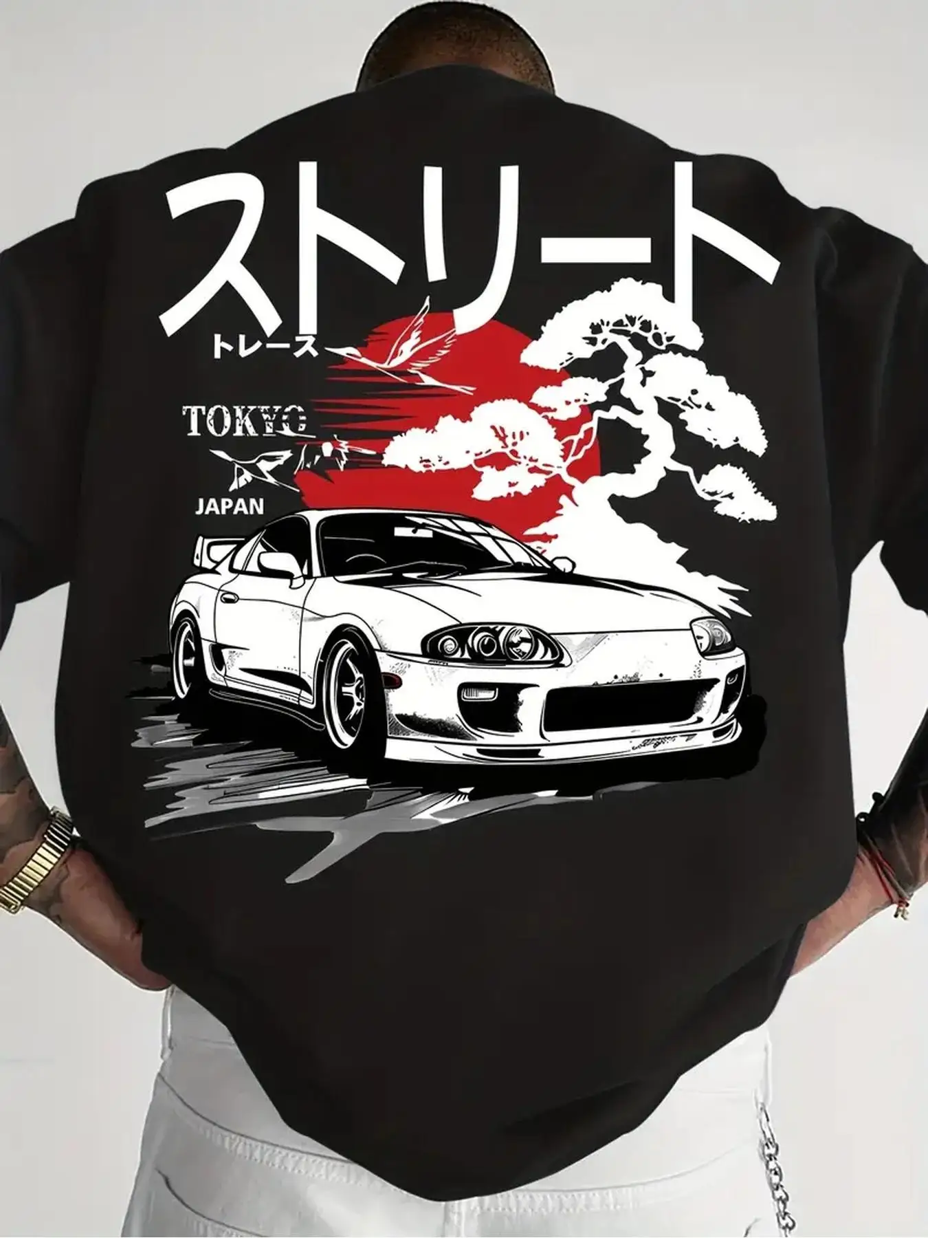 Men'S Graphic Tee Inspired by Japanese Street Fashion Featuring JDM Car Culture And Tokyo Drift Themes, Made from Soft with a Relaxed Fit, Perfect for Summer Wear. It Includes Japanese Characters And Racing Designs