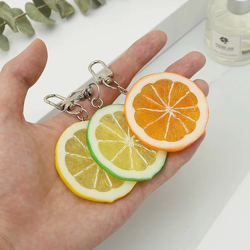 PVC Simulation Fruit Key Chain Lemon Slices Food Models Funny Car Key Chains Bag Hanging Decoration DIY Jewelry Girl Party Gift