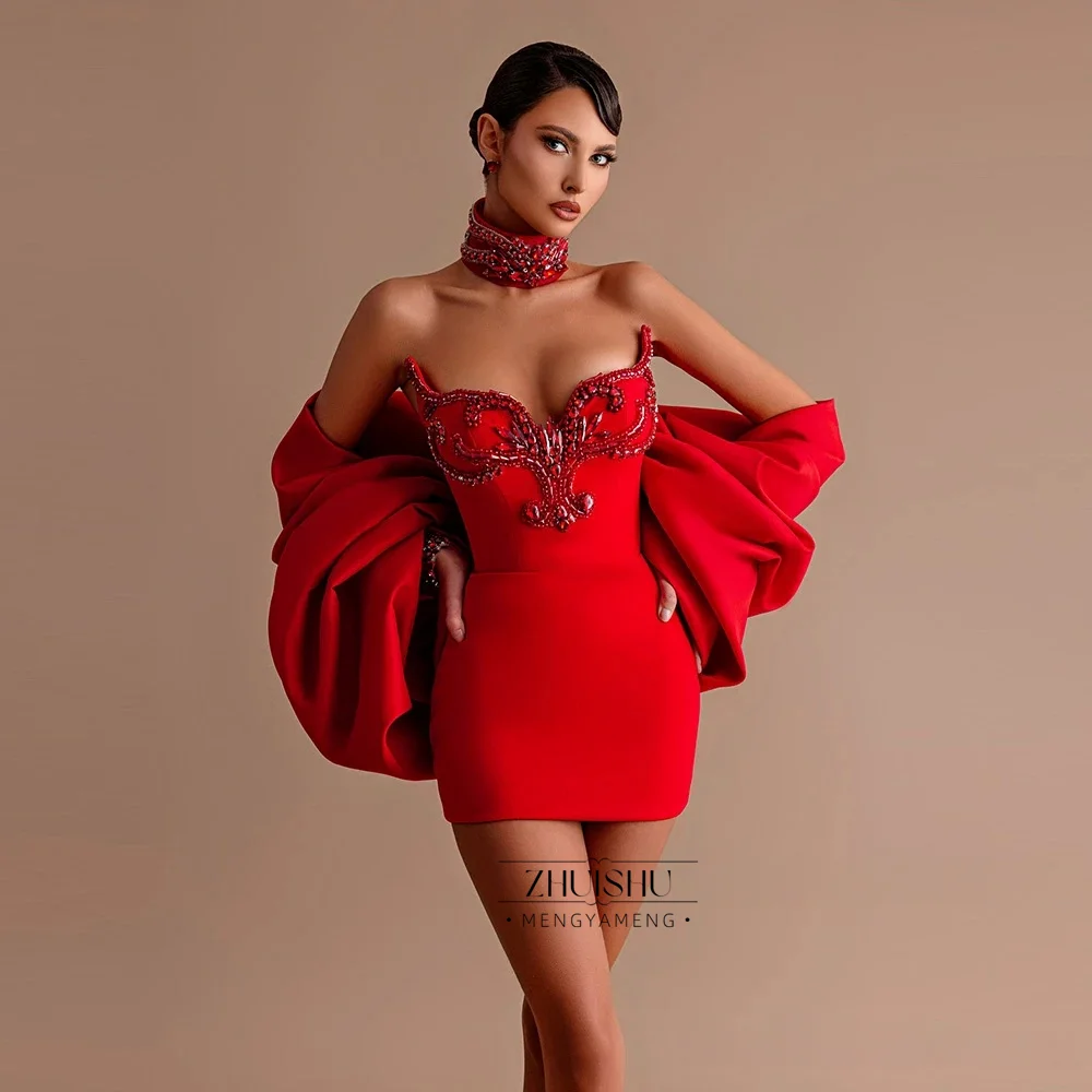 Fashionable Graduation Dresses for Weddings Appliques Sweetheart Sheath Mini Cape Prom Vestidos De Gala Customized