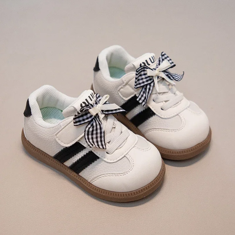 Sneakers for Boys Kids Cute Toddler Girls Sneakers Plaid Bow White Stripe Non-Slip Kids Shoes Casual Kids Footwear for Spring