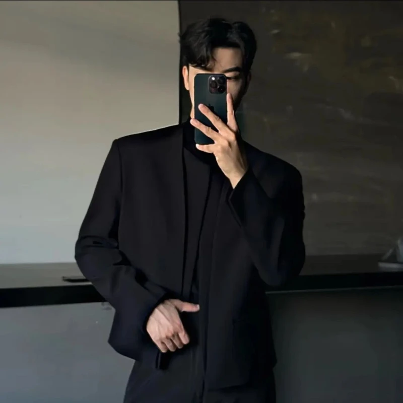 Men's Autumn Spring Open Front Blazer Fashion Trendy Bad Boy Design Jacket Casual Single Suit Outerwear