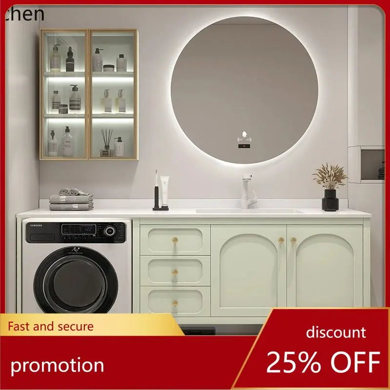 ZML Bathroom Cabinet Rock Board Hot Bending Integrated Basin Seamless Basin Washing Machine Cabinet