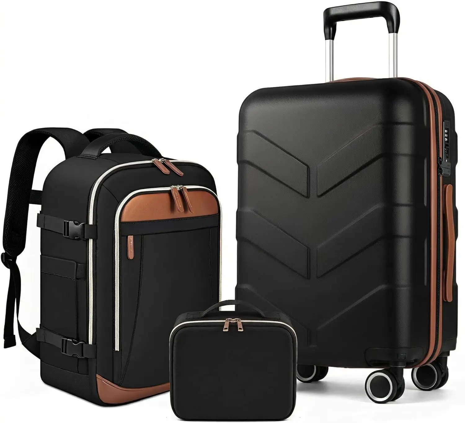 Expandable Luggage Set with Backpack, 21in Carry On Suitcase TSA Lock Spinner Wheels Lightweight PP Hardshell Travel Luggage for