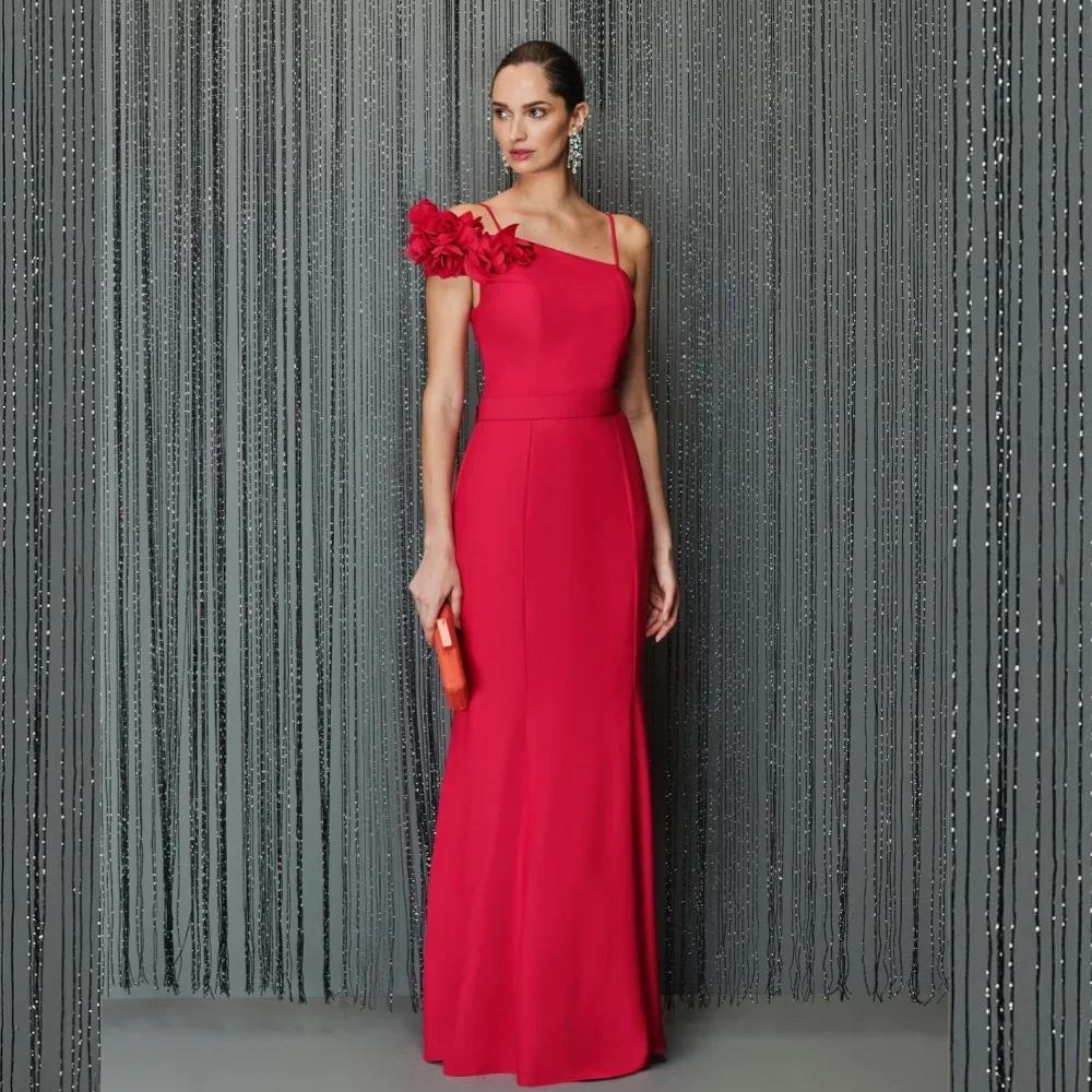 Customized Jersey Flower Ruched Graduation A-line Square Neck Bespoke Occasion Gown Long Dresses