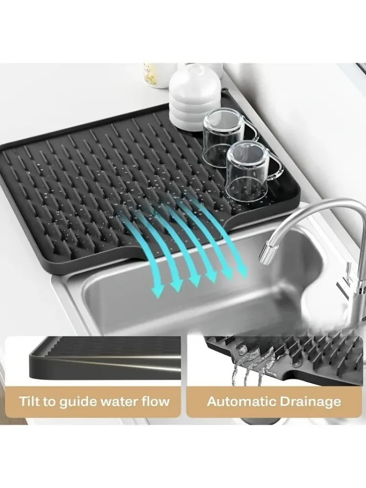 Rutschfeste Silikon-Küchenabtropfmatte mit integriertem Entwässerungsdesign, hitzebeständig und leicht zu reinigen, geeignet für Arbeitsplatten.