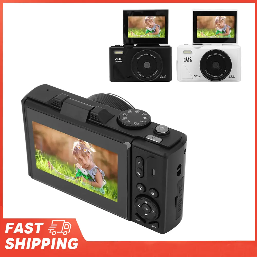 

Цифровая компактная камера в стиле ретро, портативная цифровая камера, стабилизация, 18-кратный зум, 3-дюймовый экран, автофокус UHD 4K для туристической фотографии