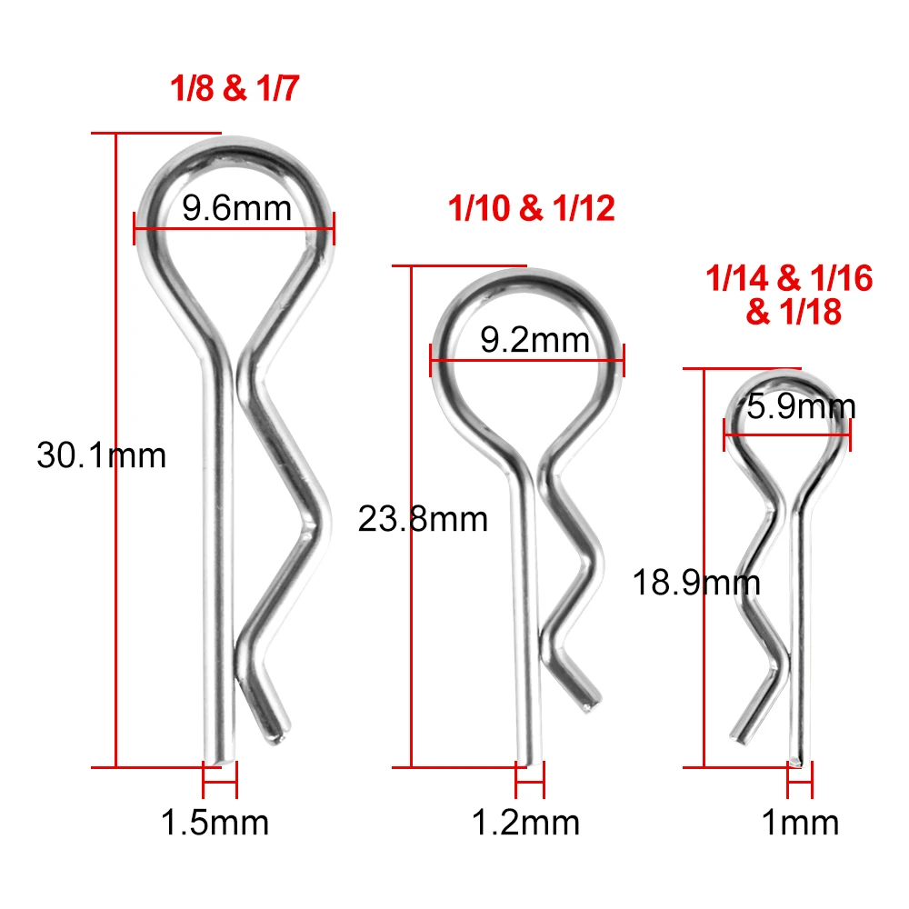 9IMOD 50pcs RC Body Clips 1/7 1/8 1/10 1/12 1/14 1/16 1/18 Metal R Buckles Car Truck Buggy Shell Pins RC Cars Parts