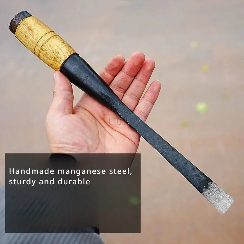 Woodworking Chisel Industrial Grade Manganese Steel Manual Forging Old-fashion Clamping Steel Flat Chisels Woodworking Tools DIY