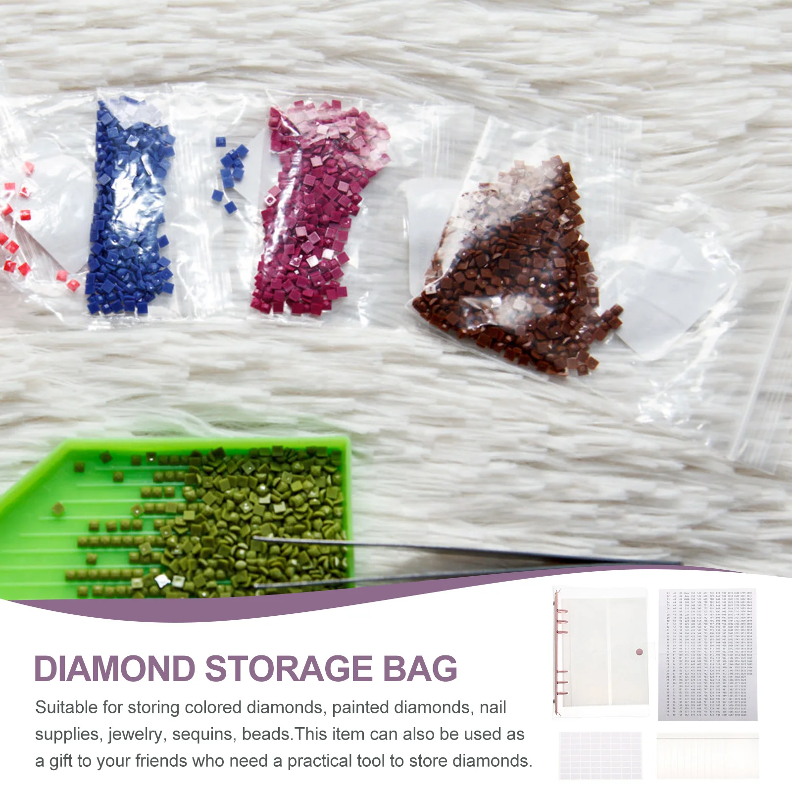 

1 set 1 Set Of Diamond Storage Book Rhinestone Holder Portable Transparent Bag For Beads Jewelry Nail Supplies Bead Sorting Bag
