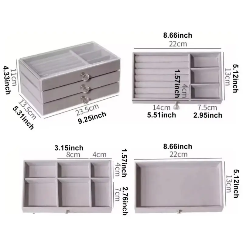 1PC Can Stack 3 Layers Of Pink/Gray/Beige Drawer Style Jewelry Box Earrings Rings Necklaces Bracelets Organizing Box
