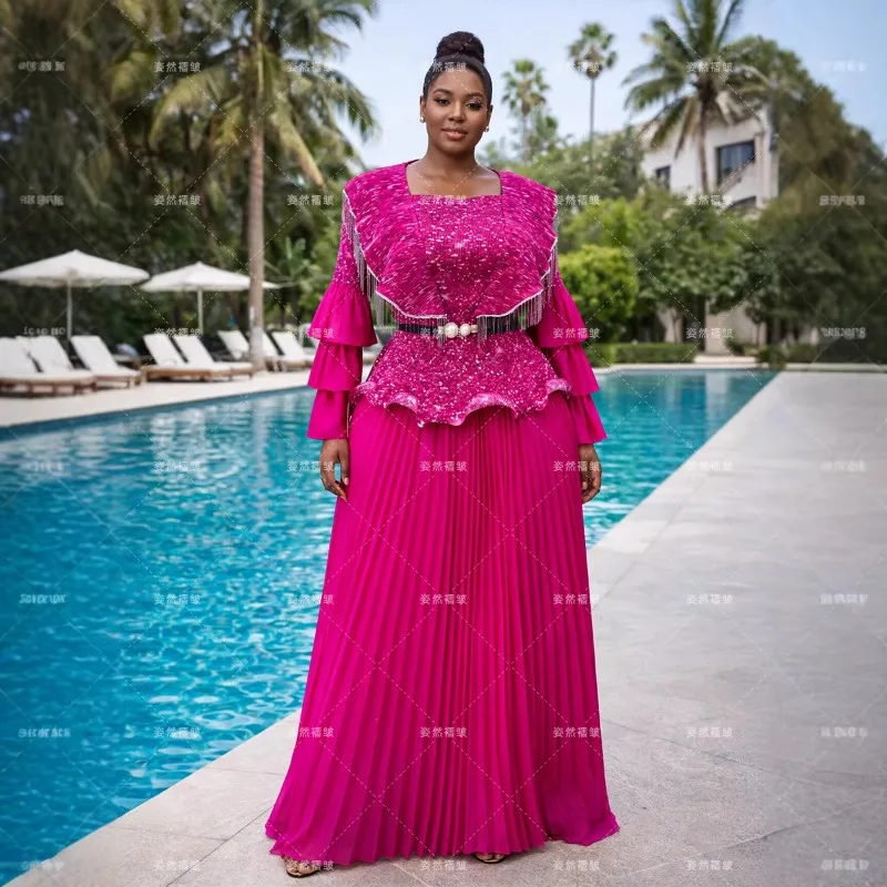Miyake Pleated Original Skirt Set 2026 Summer New Evening Dress Square Neck Ruffled Loose Plus Size Print Fold 2-Piece Set Women - view 4