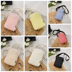 Man Women Simple Mobile Phone Bag Canvas Pure Color Crossbody Phone Pouch Shoulder Bag Cell Phone Purse for Phone Storage