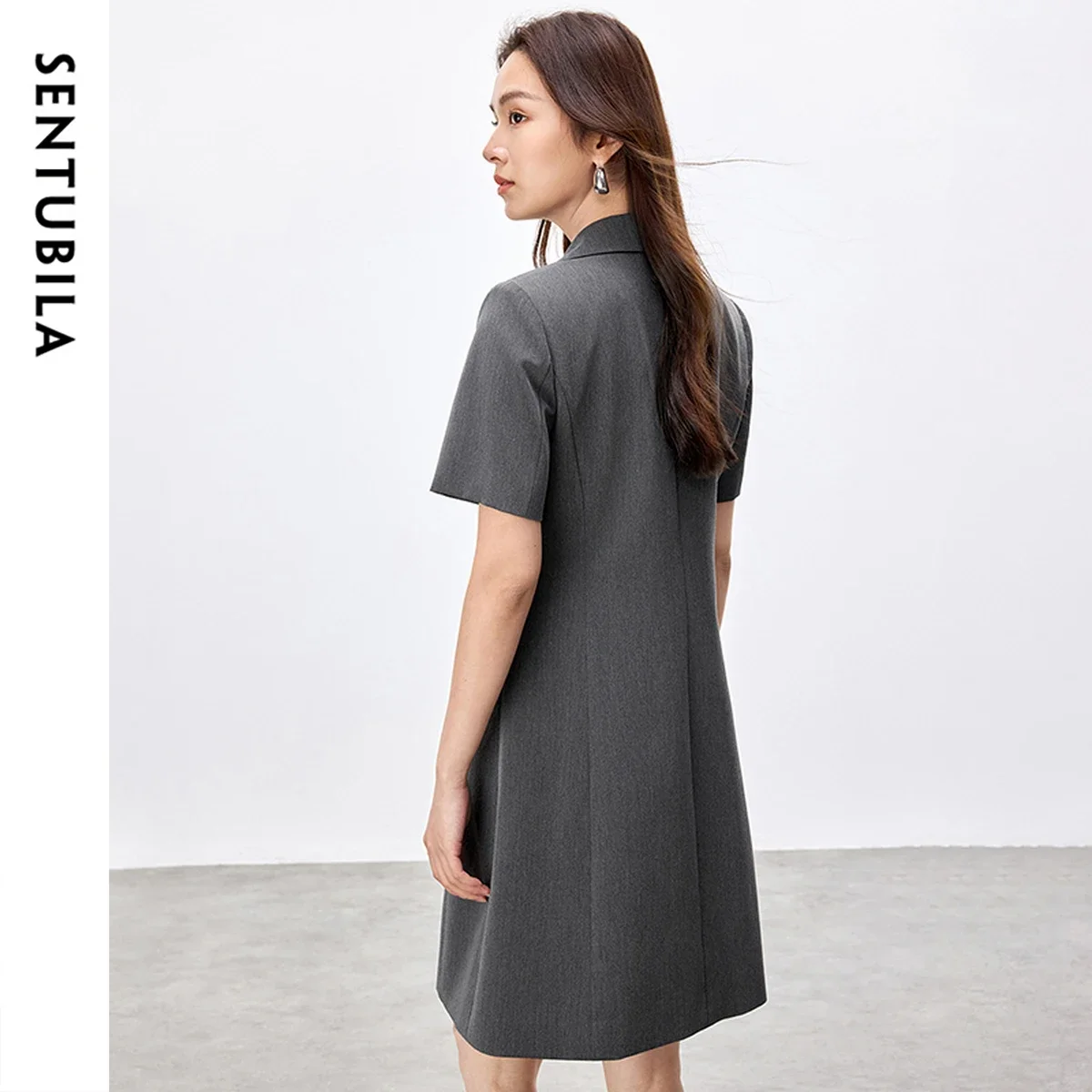 SENTUBILA ชุดเดรสแขนสั้นสตรี 2025 ฤดูร้อนคอปกกระดุมแถวเดียวชุดเดรสทางการสำหรับสุภาพสตรีทำงาน ชุดเดรสสั้น 152L87878