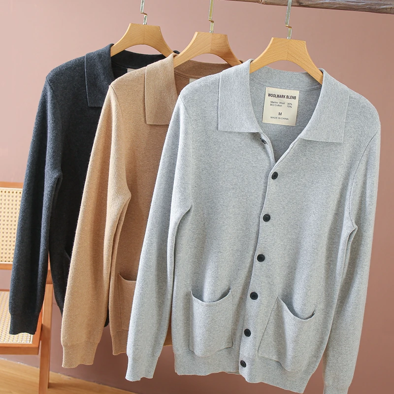 

Мужской вязаный кардиган из мериносовой шерсти Royal Approval с художественным воротником, осенне-зимний, с длинными рукавами