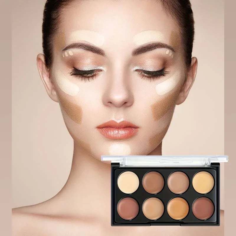 Paleta de corretivo de cobertura total de 8 cores 3 em 1 contorno iluminar cor correta maquiagem facial à prova d'água para olheiras e vermelhidão