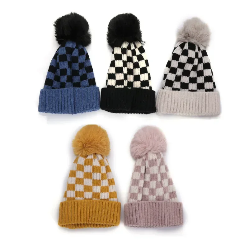 Autumn Winter Baby Hat Korean Knitting Kids Beanie Black White Warm Ear Cap Crochet Bonnet for Boys Girls Newborn Photography