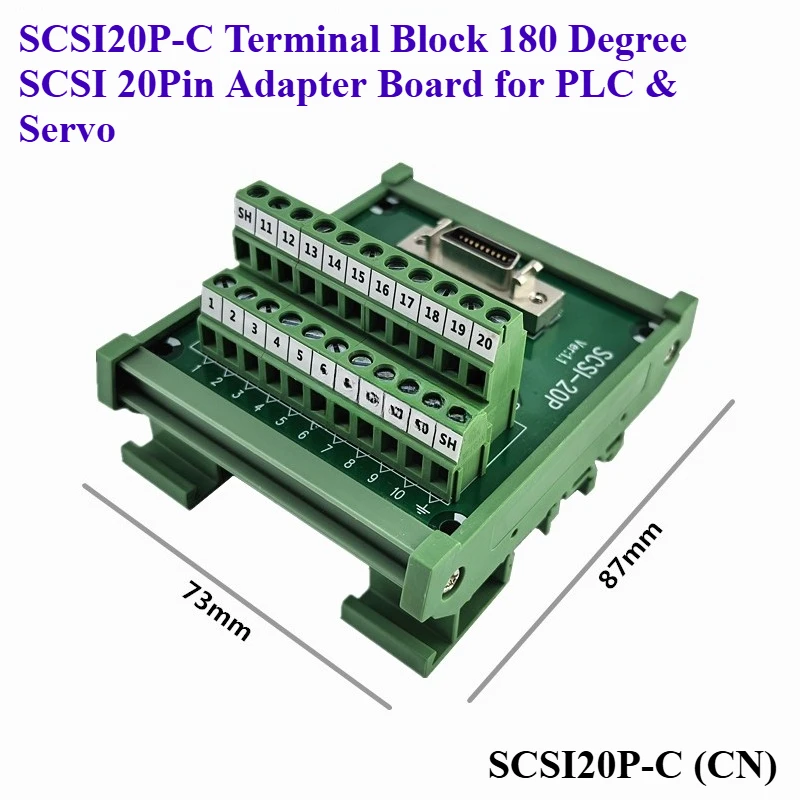 1pcs Industrial SCSI20P-C Breakout Board 20 Pin Male to Screw Terminal Block 180 Degree DIN Rail Mount for Data Acquisition Card