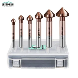 LEKOMESH 6Pcs Countersink Drill Bits Set M35 HSS Chamfer Bits For Stainless Steel Iron Metal 90 Degrees Deburring Chamfer Cutter