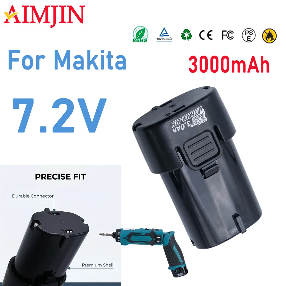 

7.2V 3000mah for Makita BL7010 BL0715 DF010 DF012 DF022 7.2-4 194355-2 194356-3 electric tool battery