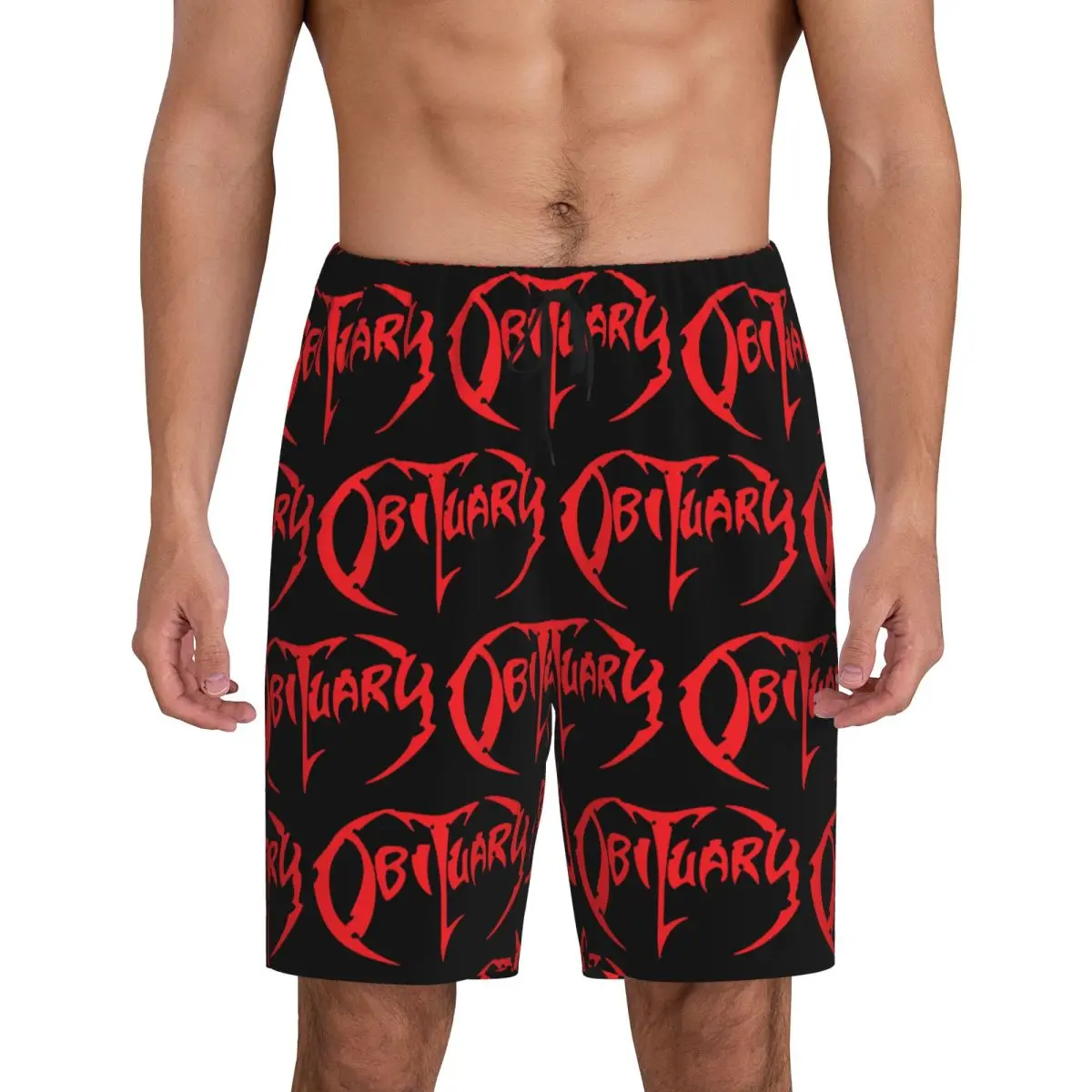 

Custom Adult Obituary Band Logo Death Metal Trucker Short Pajama Pants Men Sleepwear Sleep Lounge Bottom Shorts Sleeping Pants