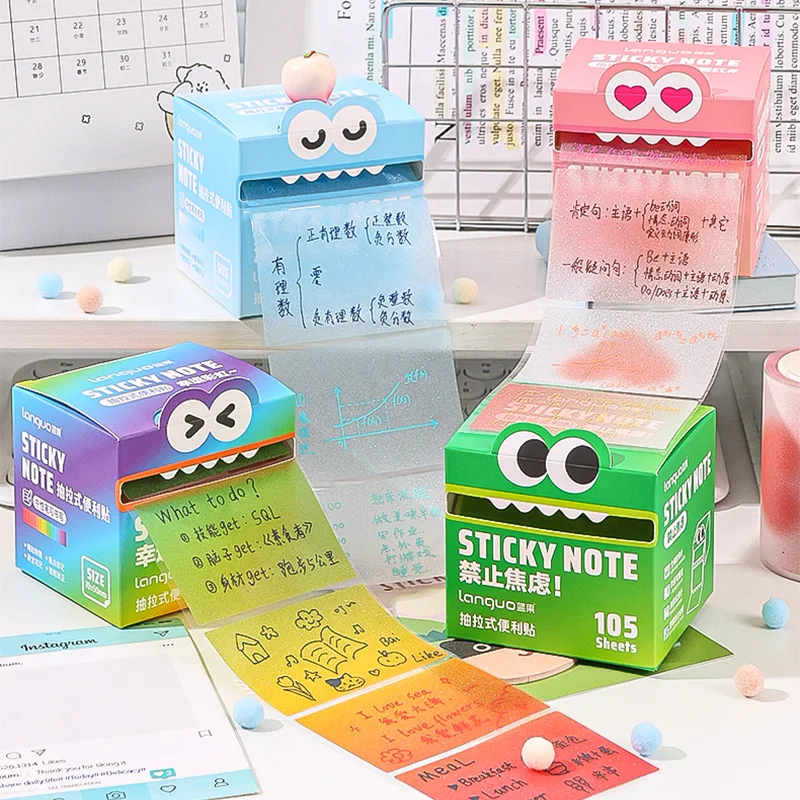 LANGUO 105 Sheets/roll Pull-out Sticky Notes Student Stationery Sticky Notes Transparent Color Sticky Notes DIY Handbook