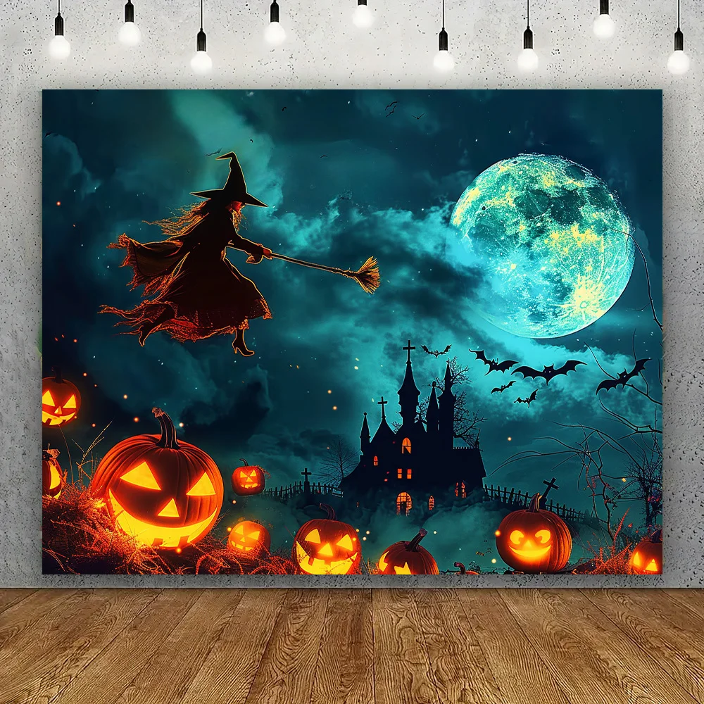 Big Moon Terror Pumpkin Photography Background, Horror Party Decoration Banner Studio Props Photo Booth