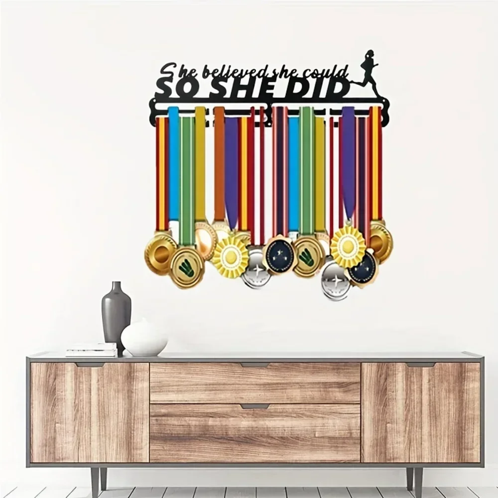 CIFBUY Metal Medal Display Hook Wall Mount Creative Envelope Silhouette Sports Storage Rack Home Decor Plaque