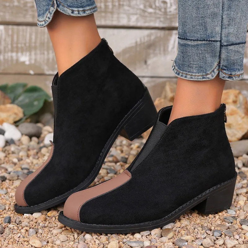 Suede Snow Ankle Boots Mid Heels Women Shoes Designer Trend Chelsea 2025 Goth Boots Women Chunky Shoes Winter Pumps Botas Mujer