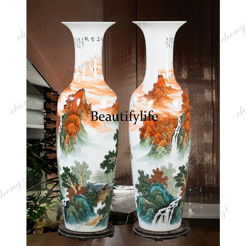 High-end hand-painted ceramic vase Jingdezhen living room hotel decoration opening floor ornament gift