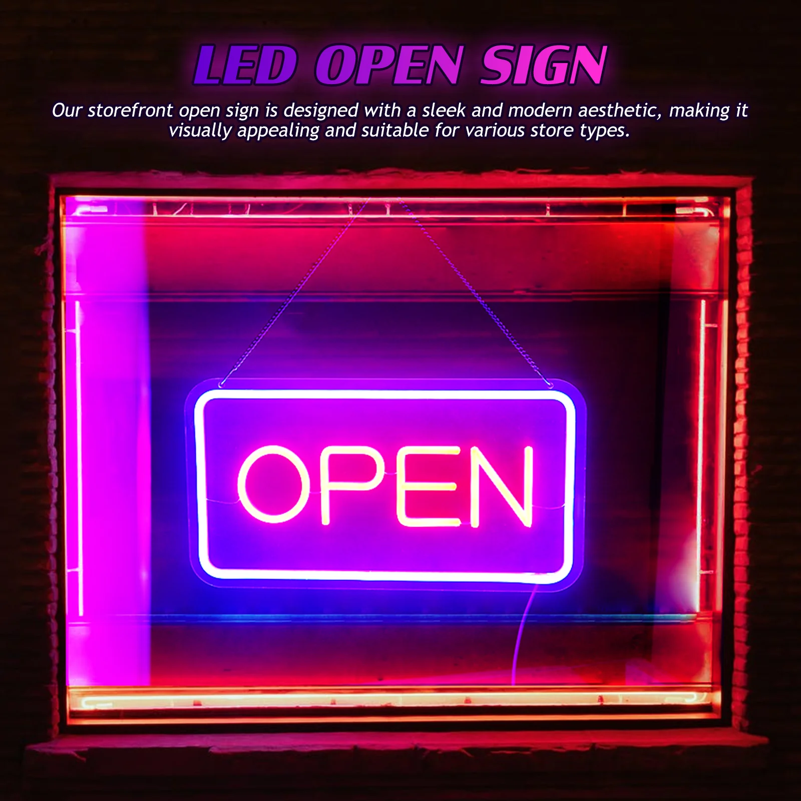 1 set Led Neon Open Sign Decorative Lighted Storefront Sign For Business With Chain Wall Mounted Hanging Display