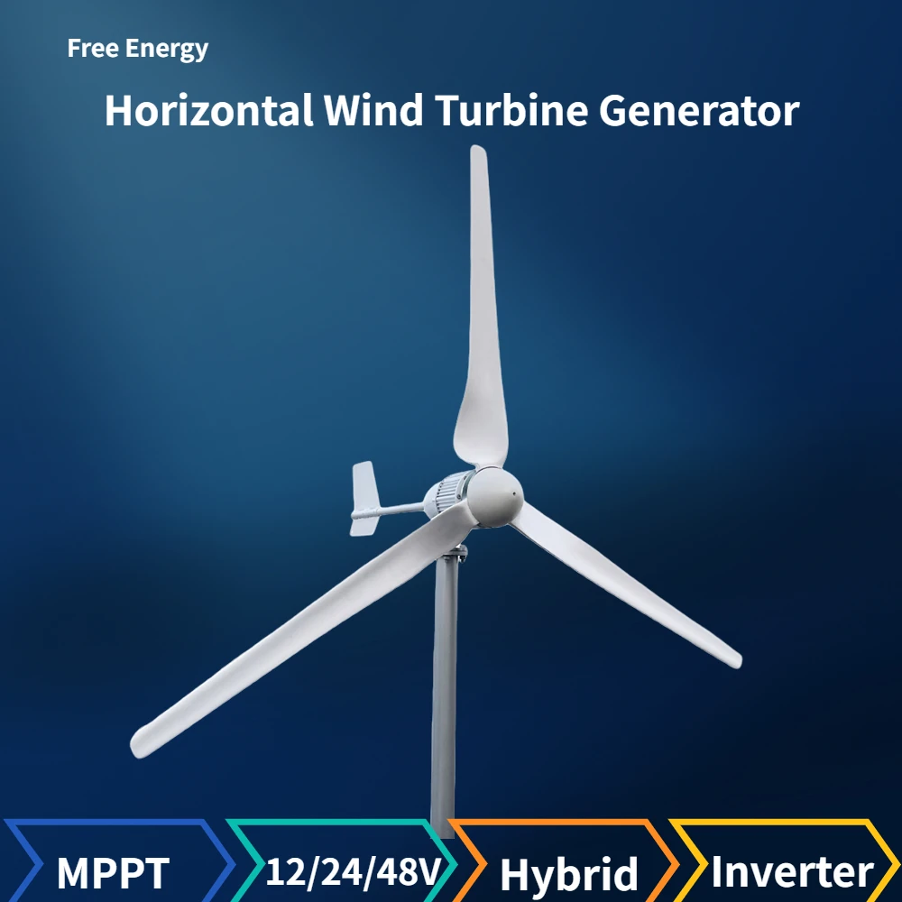 Horizontal 8000W Wind Turbine Generator 48V 96V 24V Alternative Generators Free Energy Windmill With MPPT Controller Inverter