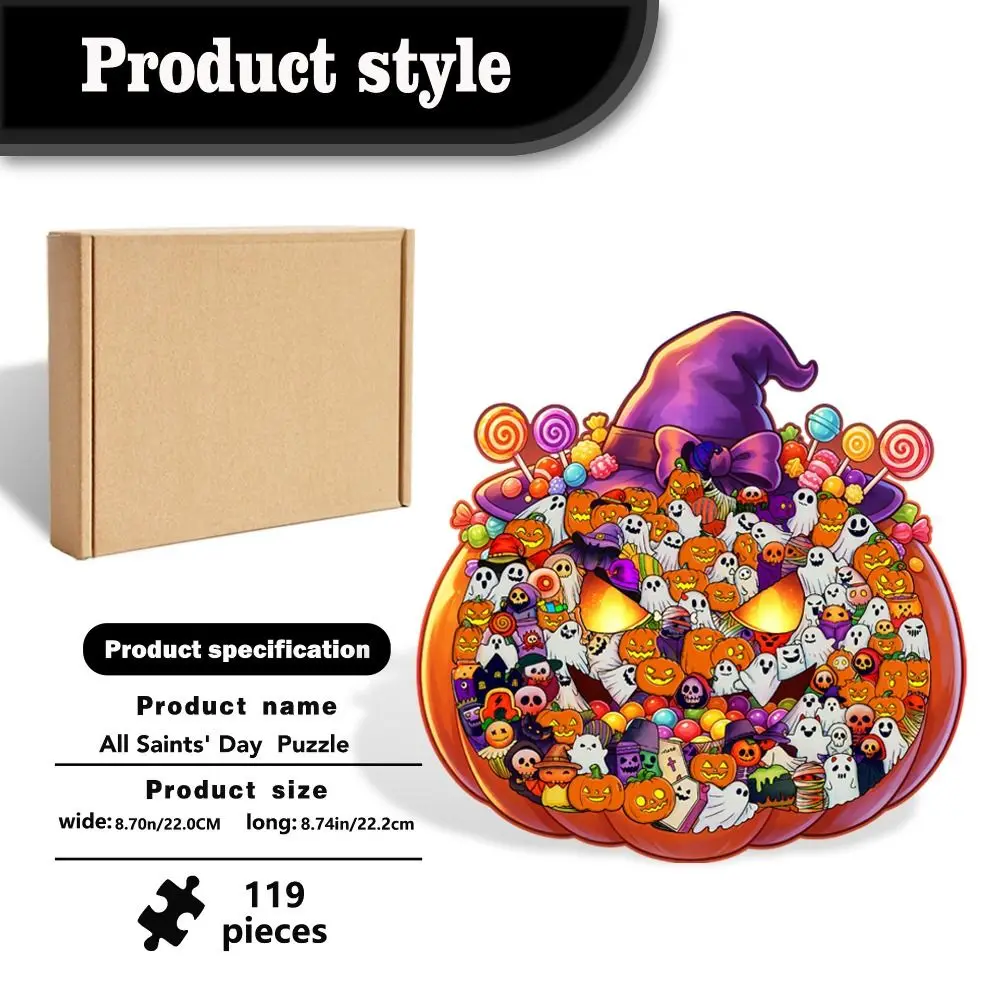 119-piece Morandi-colored Ghost-shaped Puzzle Macaron Color Halloween Theme Cute Ghost-shaped Jigsaw Puzzle DIY Cut Ghost Pieces