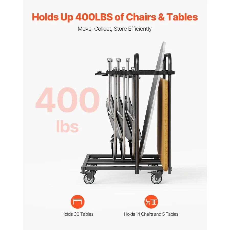 Folding Chair Rack Cart for 5 Tables+14 Chairs of 400LBS with Casters