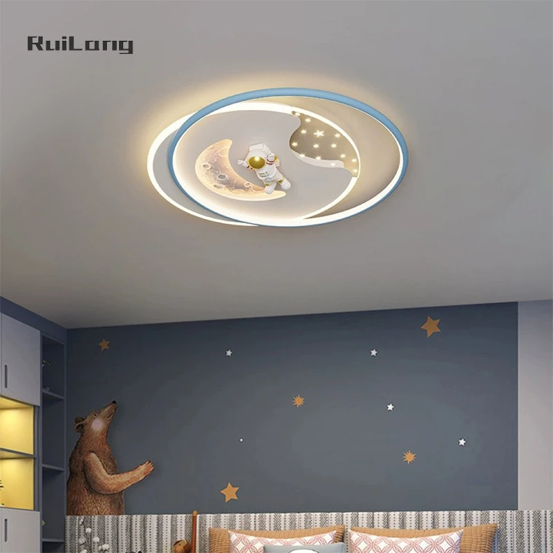 Imagem -03 - Luzes de Teto Led Astronauta dos Desenhos Animados Lustre Star Moon Lâmpada Rosa para Quarto Infantil Quarto de Meninos e Meninas