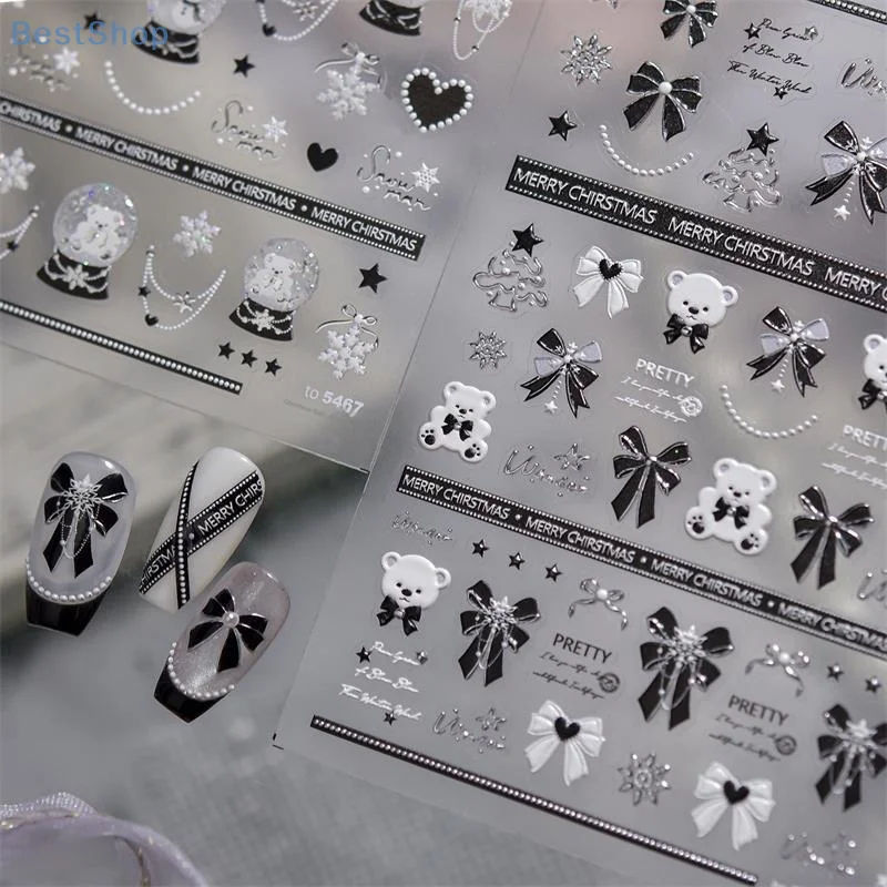 جميلة ندفة الثلج القوس كريستال الكرة مسمار الفن ملصق النقش ذاتية اللصق مسمار ملصق السنة الجديدة عيد الميلاد مانيكير الشارات هدية #4