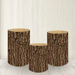 Wood Bark Texture Cylinder Pedestal Covers,Wild Animal Pattern Cylindrical Covers,Birthday Party Cake Dessert Table Decoration