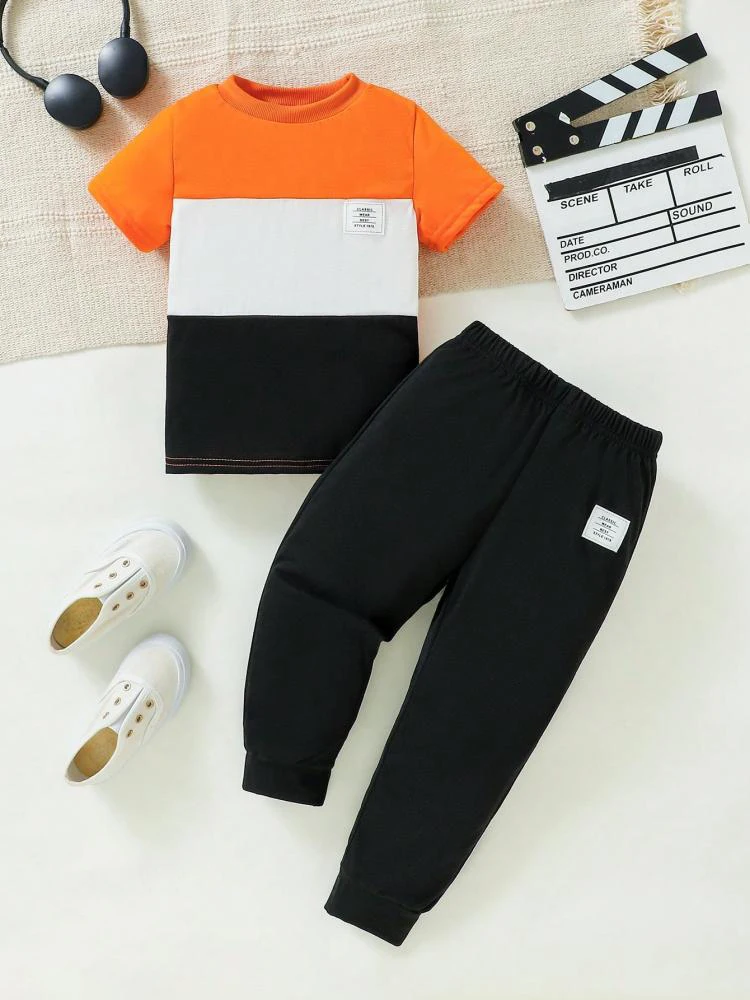 2 قطعة بدلة طفل جديد الصيف لينة ومريحة اللون حجب نمط قصيرة الأكمام أعلى طويل بنطلون مجموعة ملابس الأطفال