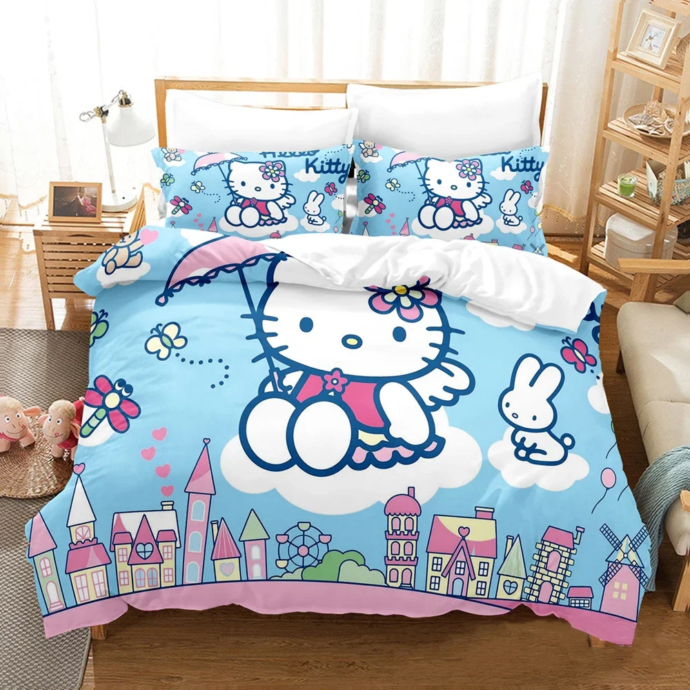 Imagem -06 - Conjuntos de Cama de Natal Consolador Olá Kitty Kawaii Austrália Europa Eua Rainha Completa Colcha King Size Capa de Edredão Fronhas