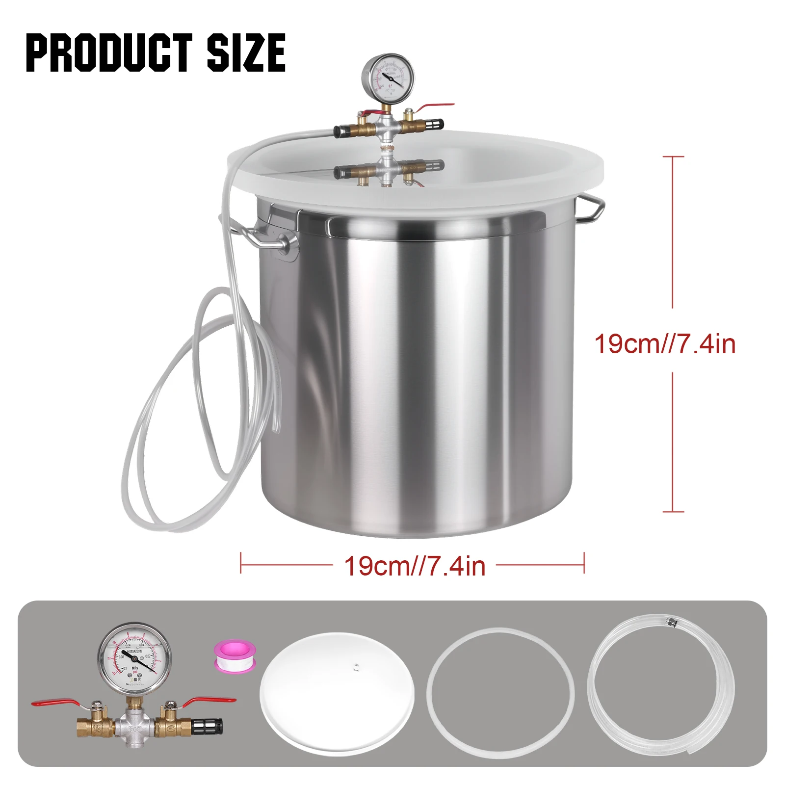 304 Stainless Steel Degassing Chamber Kit with Clear Lid Vacuum Defoaming Drum Without Pump for Stabilizing Wood Epoxies Casting