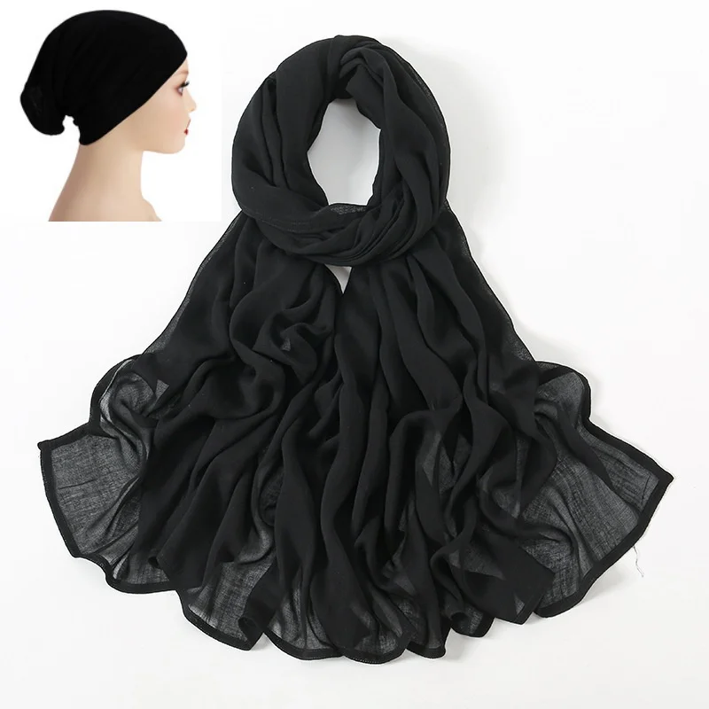 Hijab et Tube Undercap pour Femme Musulmane, Foulard en Viscose, Châle de Protection Solaire Solide et Bonnet de Base, 2 Pièces/Ensemble