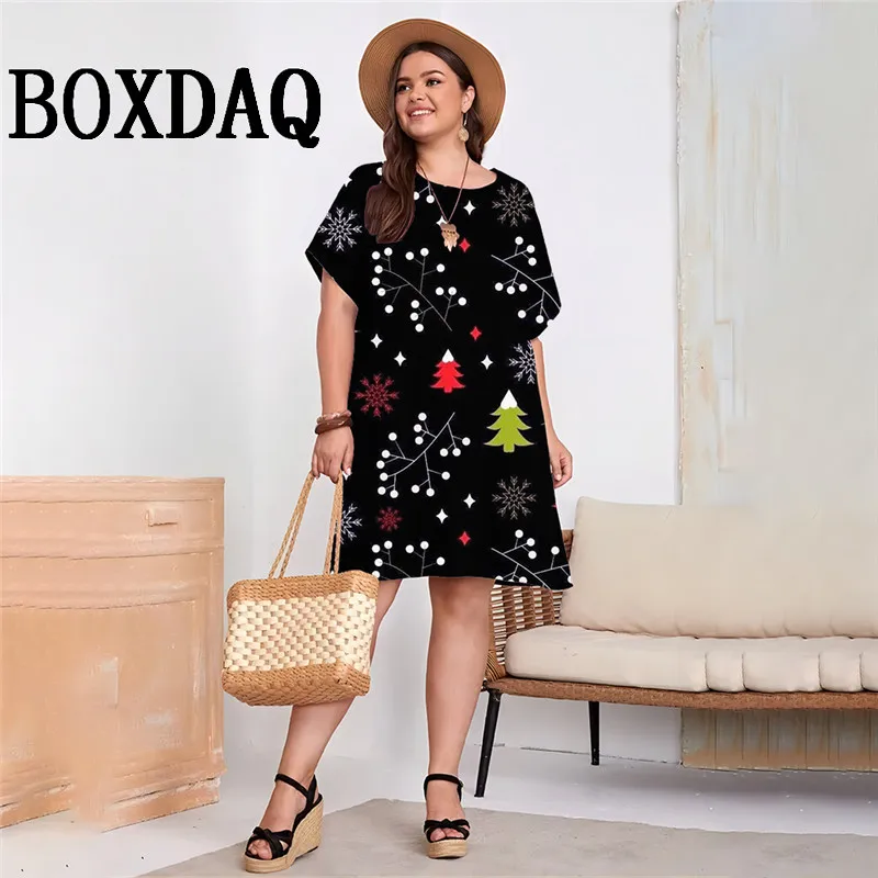 Christmas Tree Print Women Party Dress Casaul Women Evening Dress Summer New Loose Plus Size Mini Dress Festival Famale Clothes