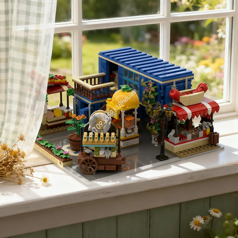 1354 قطعة MOC وحدات منطقة الغذاء الحضري 3 حامل 1 عربة نموذج اللبنات هدايا عيد الميلاد تجميع لتقوم بها بنفسك فكرة التعليم اللعب الطوب #1