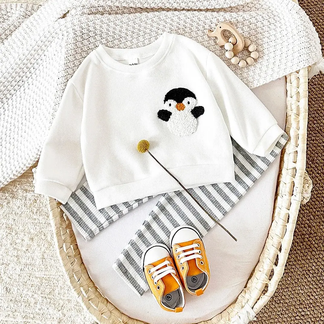 Newborn Baby Clothes Sets New Baby Clothing Spring Boys Girls 2Pcs Autumn Infant Toddler Outfits Cute Cartoon Penguin Embroidery