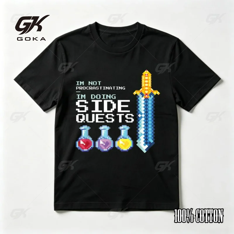 I'm Not Procrastinating I'm Doing Side Quests MMO RPG Games T-Shirt Funny Pixel Style Graphic Printed Tshirt  Great with Jeans