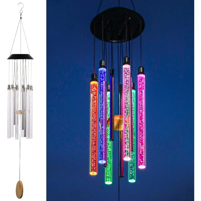 Naxilai Solar Wind Chimes IP65 Waterproof Windchimes with Acrylic Color Changing Bubble Rods 37 inch Solar Wind Bell for Porch