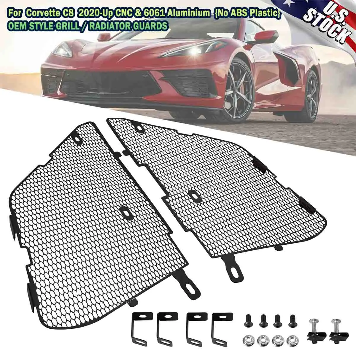 2pcs For Corvette C8 2020 2021 2022 Front Side Intake Mesh Grille Radiator Guard Shield Kit Insert Accessory Pair